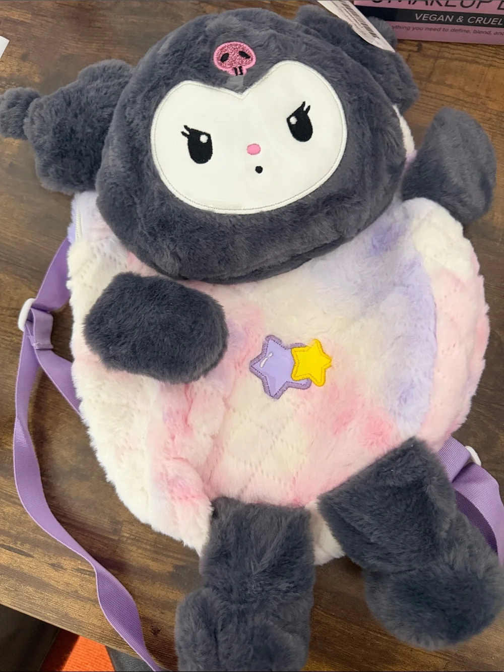 Plush Gray & Pastel Star Kids Backpack by